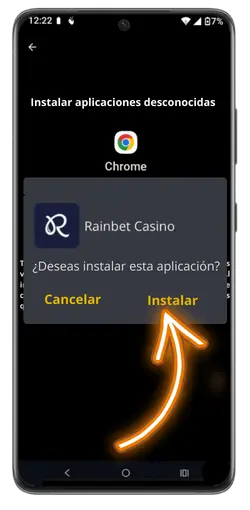 Proceso de instalación de Rainbet APK en un dispositivo Android