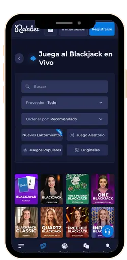 Blackjack en la aplicación Rainbet