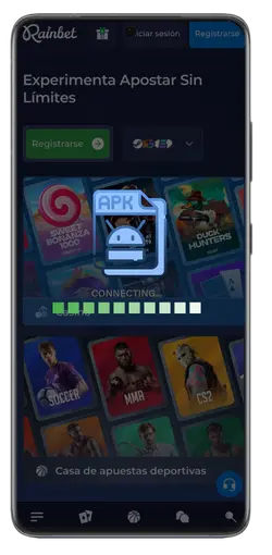 Pantalla de carga de la aplicación Rainbet en un dispositivo Android después de la instalación.