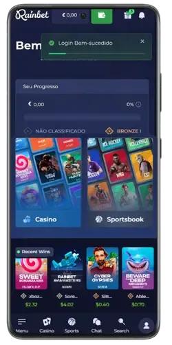 Acceso completado en Rainbet, bienvenido a tu cuenta