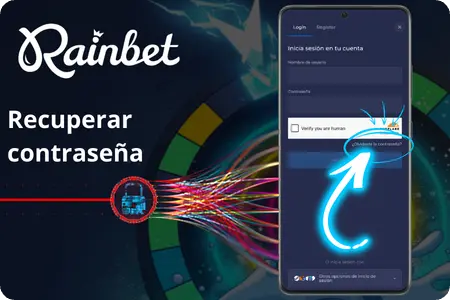 Pantalla de recuperación de contraseña de Rainbet con botón "¿Olvidaste tu contraseña?"