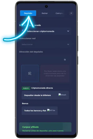 Formulario de depósito con métodos de pago en criptomonedas